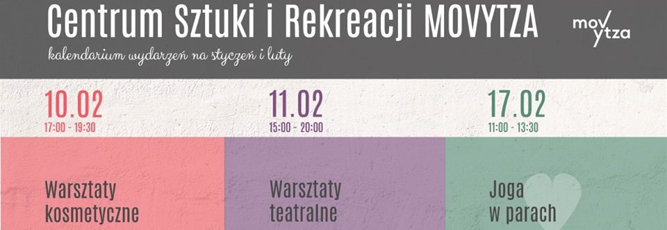 Jest to kalendarium Centrum Sztuki i Rekreacji MOVYTZA w Rybniku, a w nim joga, warsztaty i kosmetyki